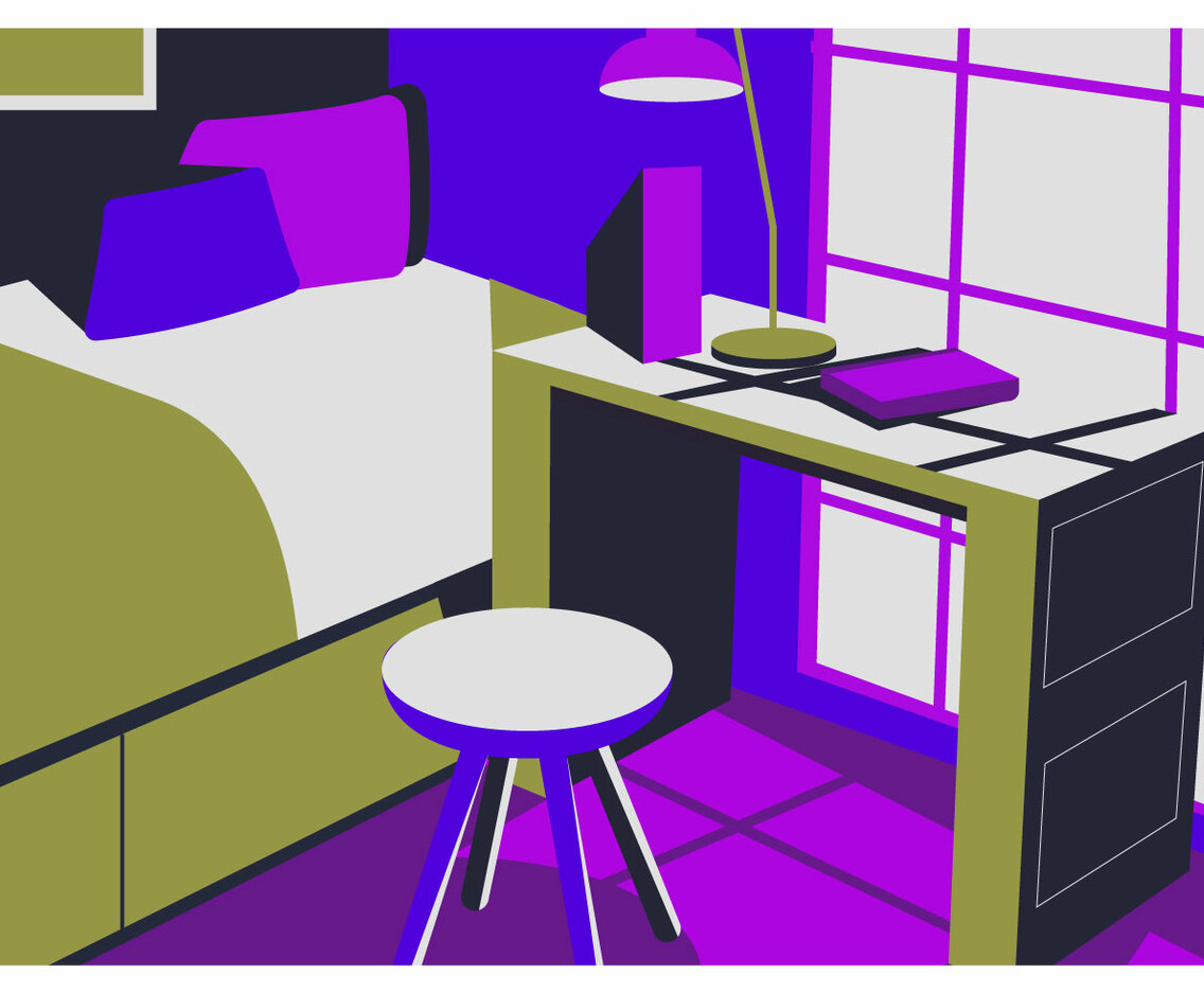 Flat Color Bedroom Interior Background Vector