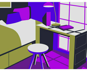 Flat Color Bedroom Interior Background Vector