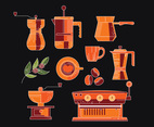 Colorful Coffee Elements Set on Black Background