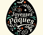 Happy Easter Lettering or Joyeuses Pâques with Eggs and Leaves Background