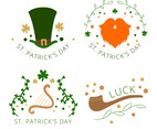 Cute St. Patrick's day Badge With Hat, Orange Beard, Pipe And Clover