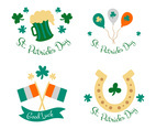 Cute Badge Collection With Ballon, Flag, Beer And Clover About St. Patrick's Day