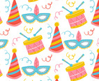 Cute Carnival Pattern With Drum, Mask And Hat