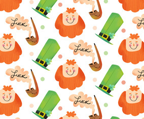Cute Irish Pattern With Irish Hat, Ginger Man And Pipe With Smoke