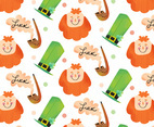 Cute Irish Pattern With Irish Hat, Ginger Man And Pipe With Smoke