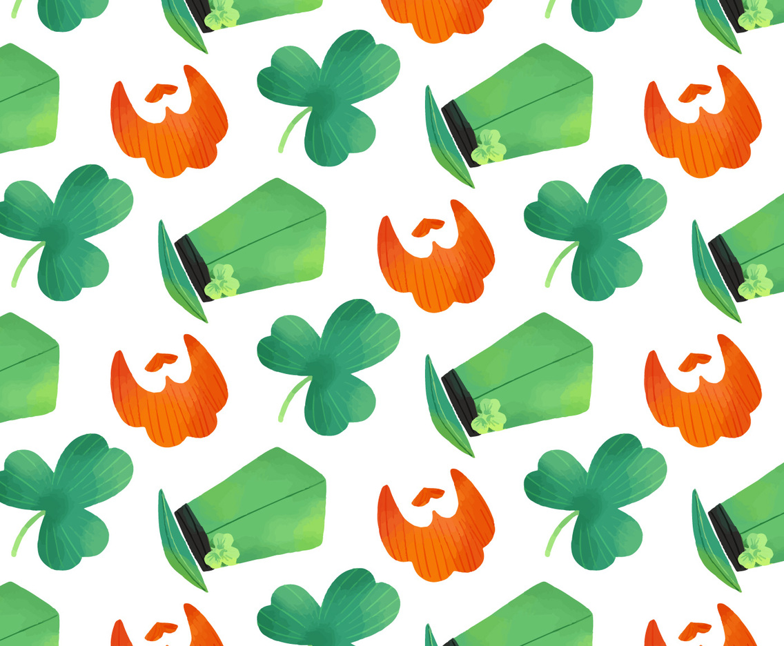 Cute Irish Pattern With Clover, Orange Beard And Irish Hat