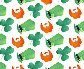 Cute Irish Pattern With Clover, Orange Beard And Irish Hat