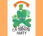 St. Patricks day Card With Clover Character With Lettering