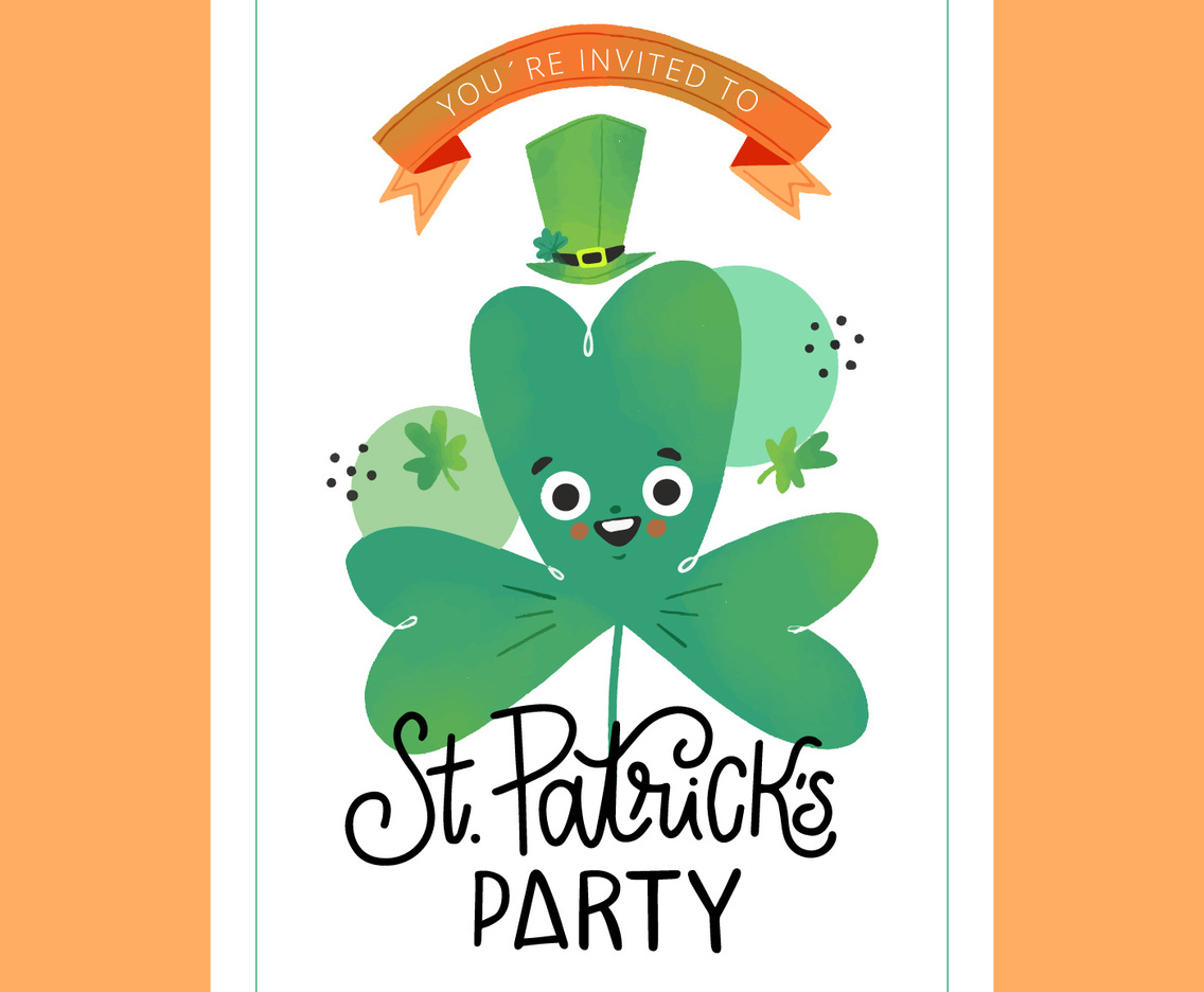 St. Patricks day Card With Clover Character With Lettering