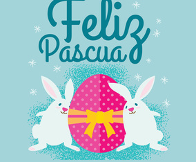 Cute Easter Bunny with Eggs illustration for Feliz Pascua