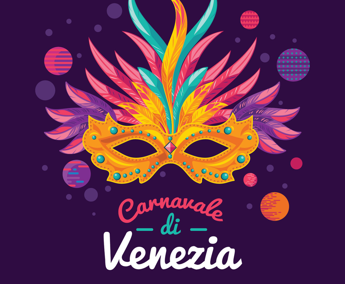 illustrations of Venetian Painted Carnival Facial Masks for a Party Decorated