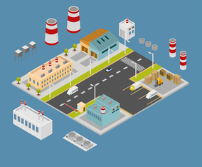 Isometric Industrial Buildings Set Vector Illustration
