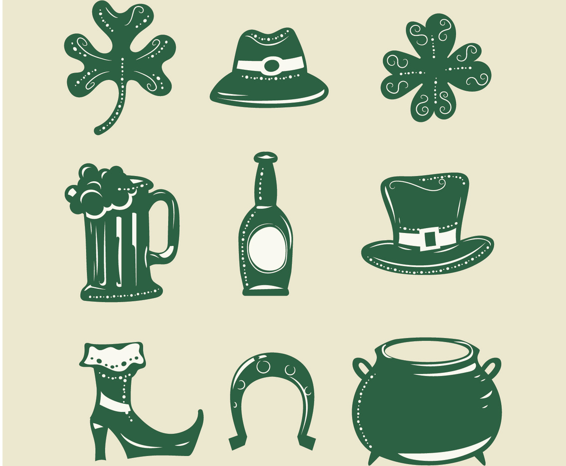 Set of 9 design elements on Saint Patrick's Day theme grunge style