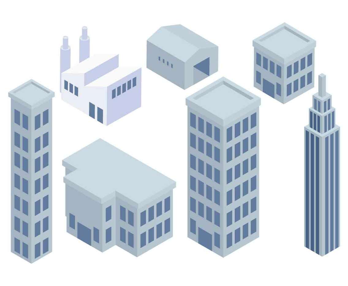 Isometric Industrial Buildings Set Vector