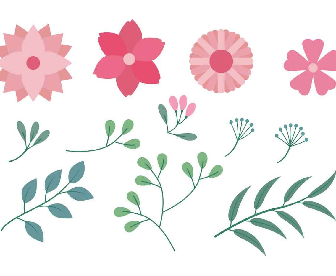 Flower Clipart Set Vector Illustration