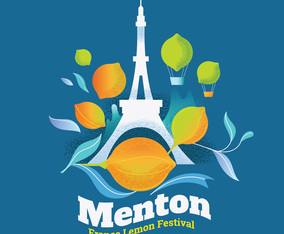Illustration of Lemon Festival Fete du Citron in Menton Town on the French Riviera