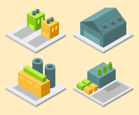 Amazing Isometric Industrial Buildings Set Vectors
