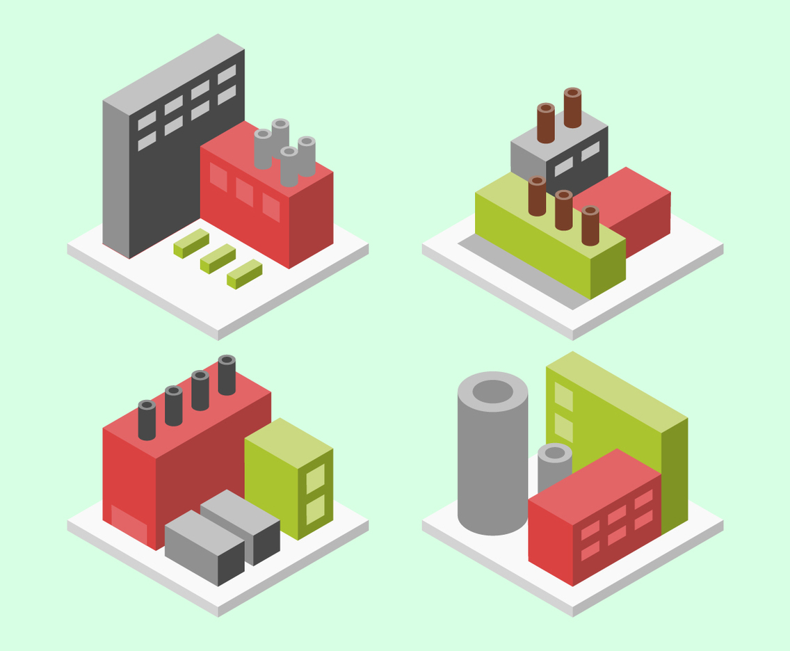 Amazing Isometric Industrial Buildings Set Vectors