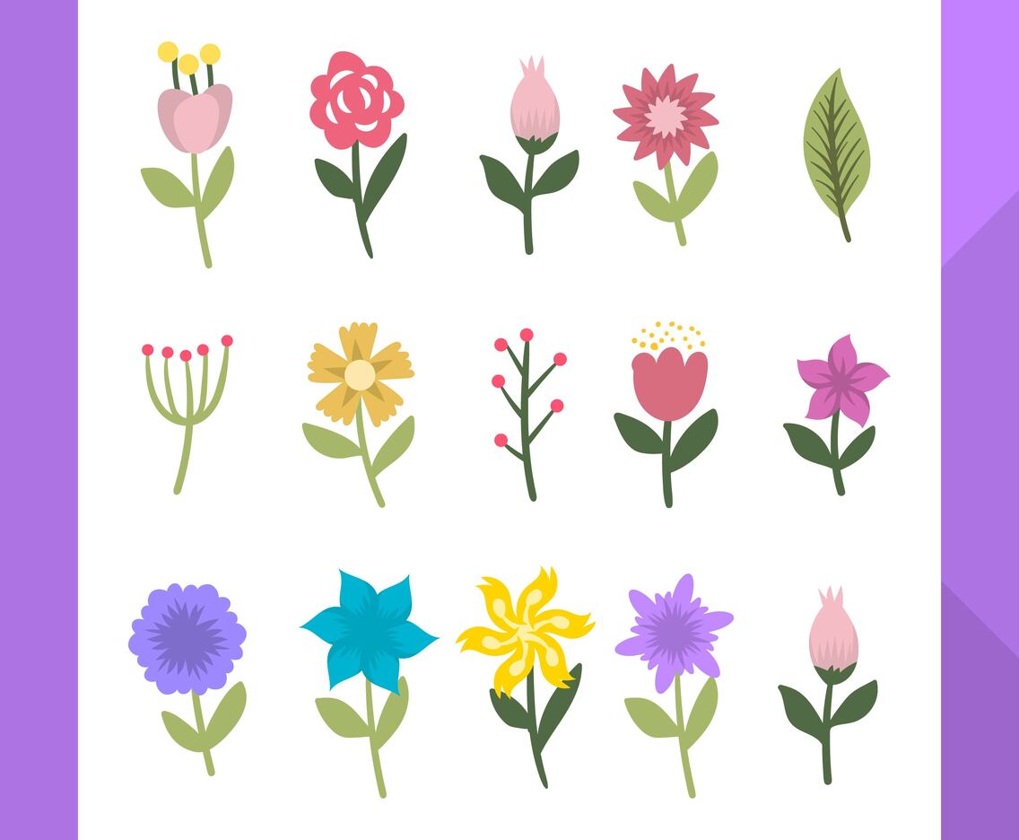 Flat Modern Flower Clipart Collection
