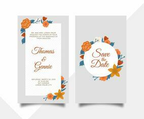 Flat Floral Wedding Invitation Card Vector Template