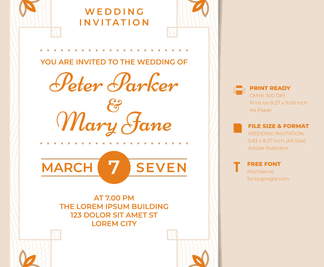 Vintage Wedding Invitation Design Template
