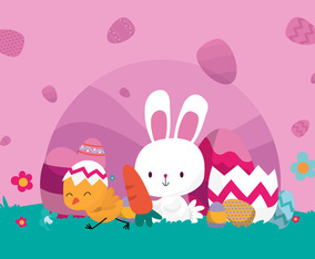 Cute Bunny Celebrate Easter Day Vector Illustration