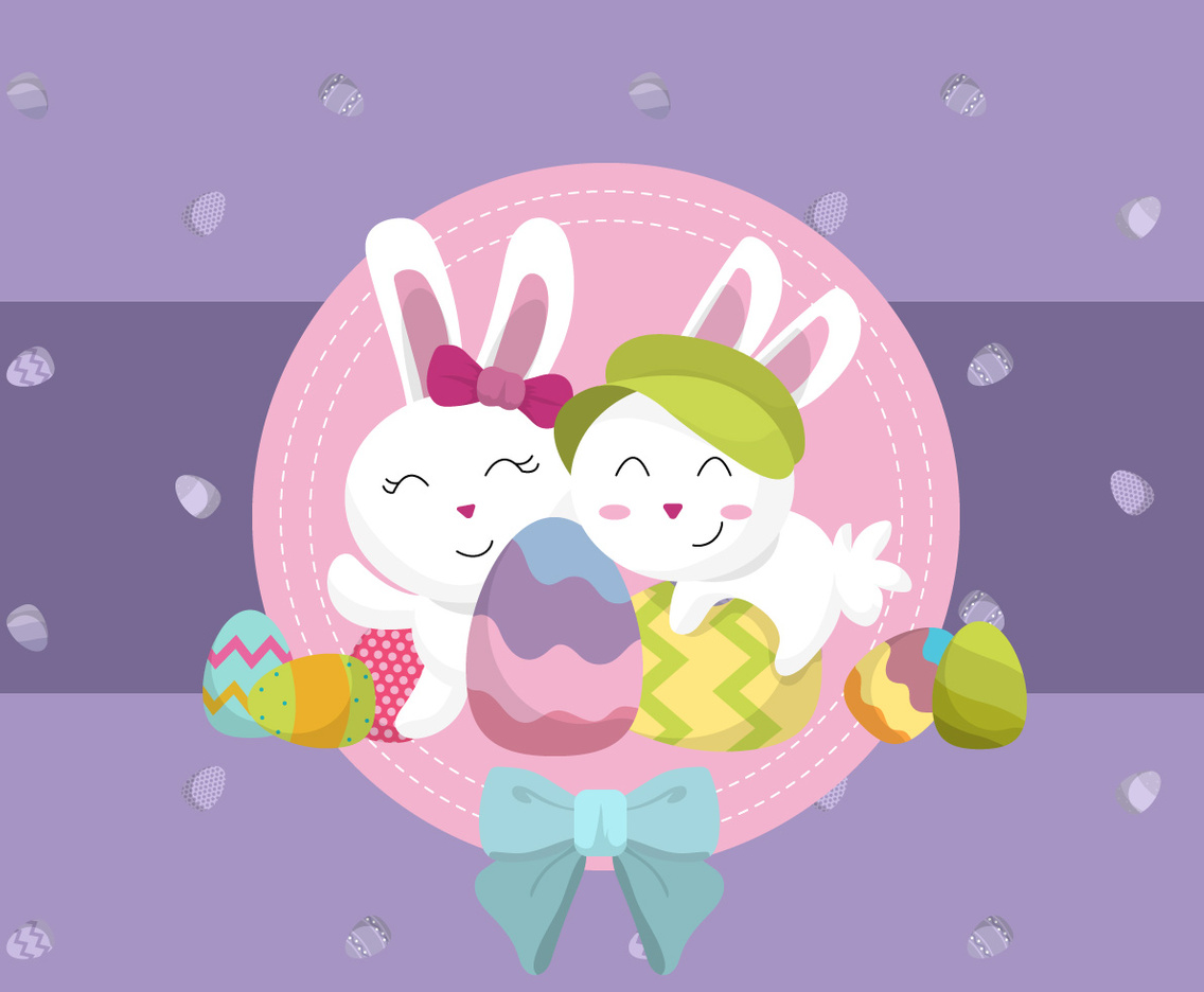 Cute Bunny and Egg at Easter Day Background Vector