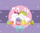 Cute Bunny and Egg at Easter Day Background Vector