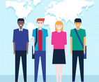 International Students Group With World Map Background Illustration