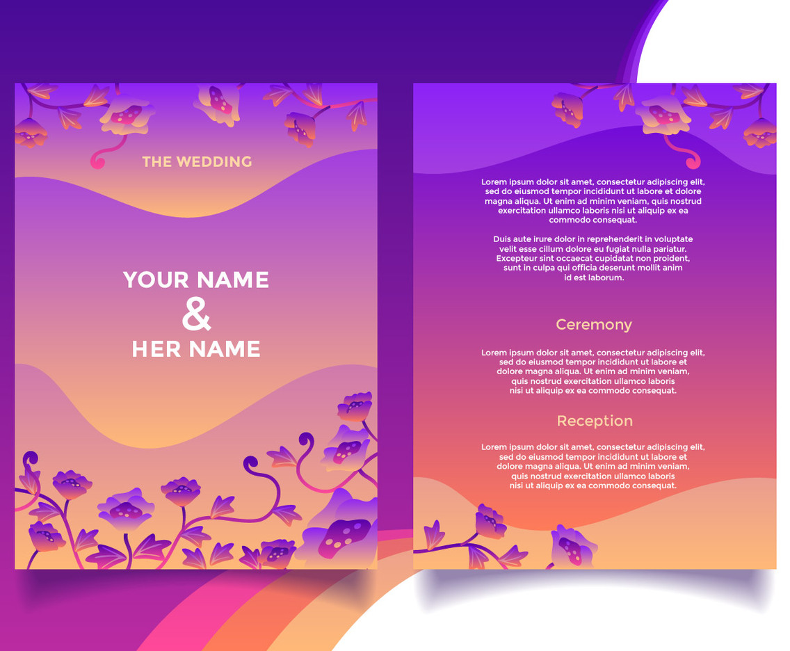 Floral Wedding Invitation Card Template Vector