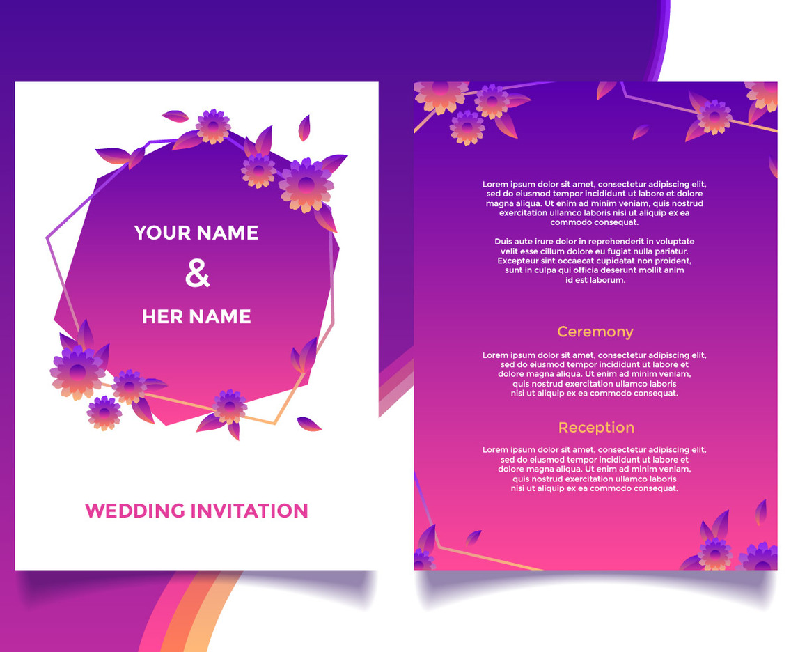 Floral Wedding Invitation Card Vector