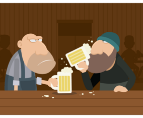 Two Guys Drinking Beer In a Bar