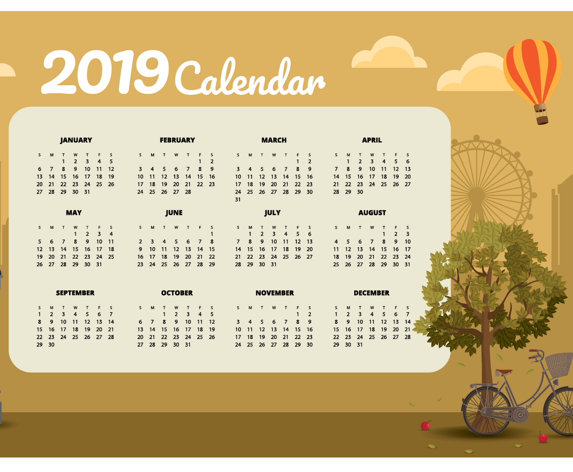 Vintage 2019 Printable Calendar