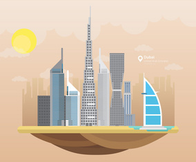 Dubai City Skyline with Famous Buildings