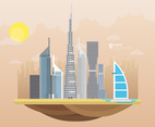 Dubai City Skyline with Famous Buildings