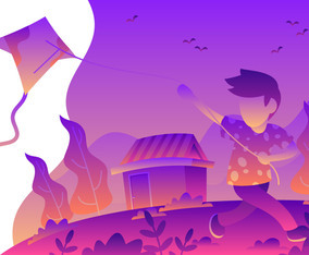 Running And Flying A Kite Vector