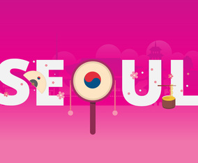 Seoul Korea City Typography with Famous Buildings as Background