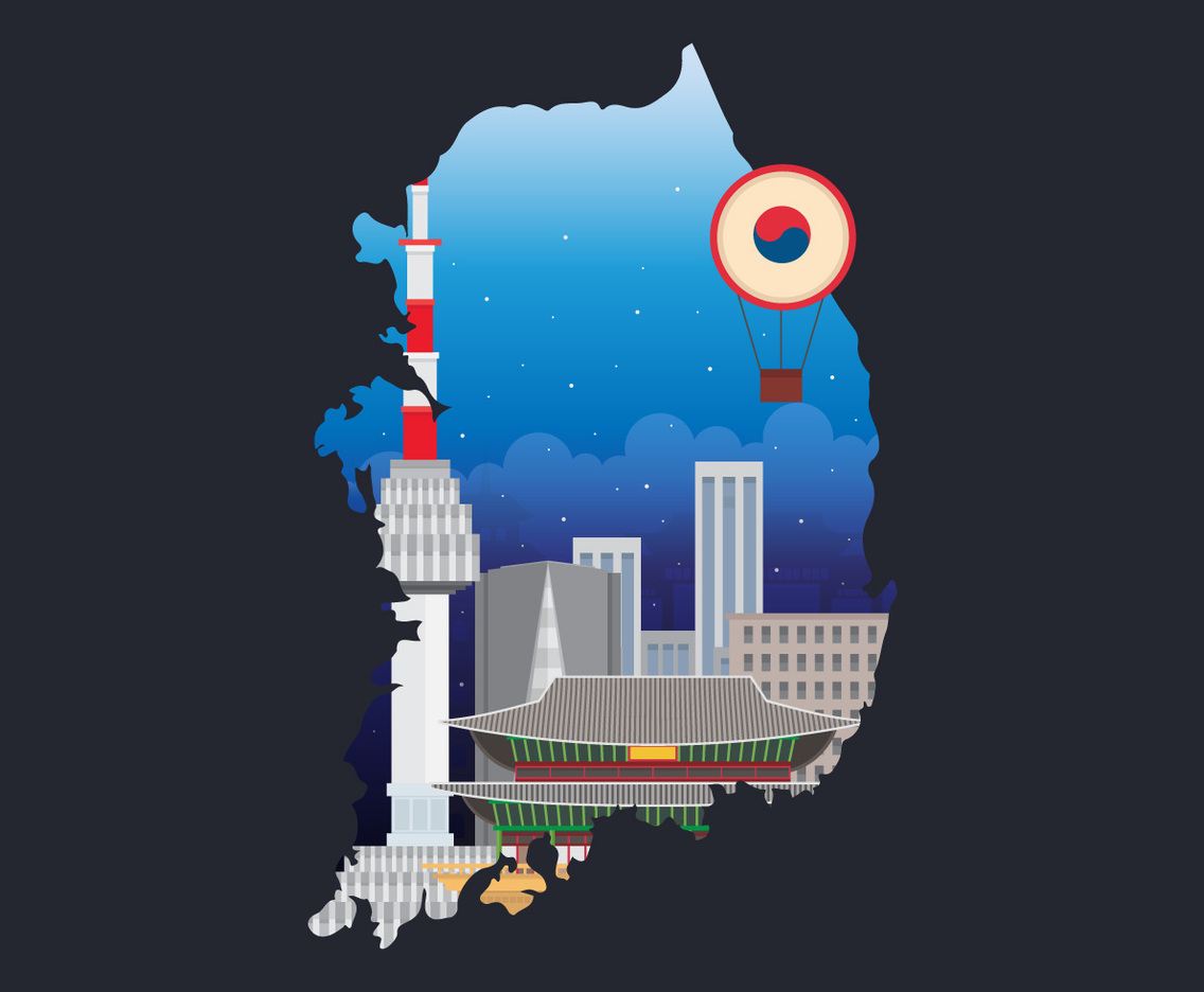 Seoul City Skyline with Famous Buildings in Winter inside Korea Map