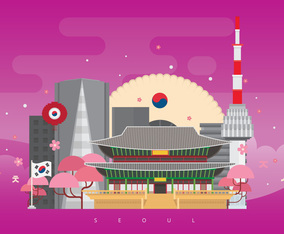 Seoul Korea City Skyline with Famous Buildings