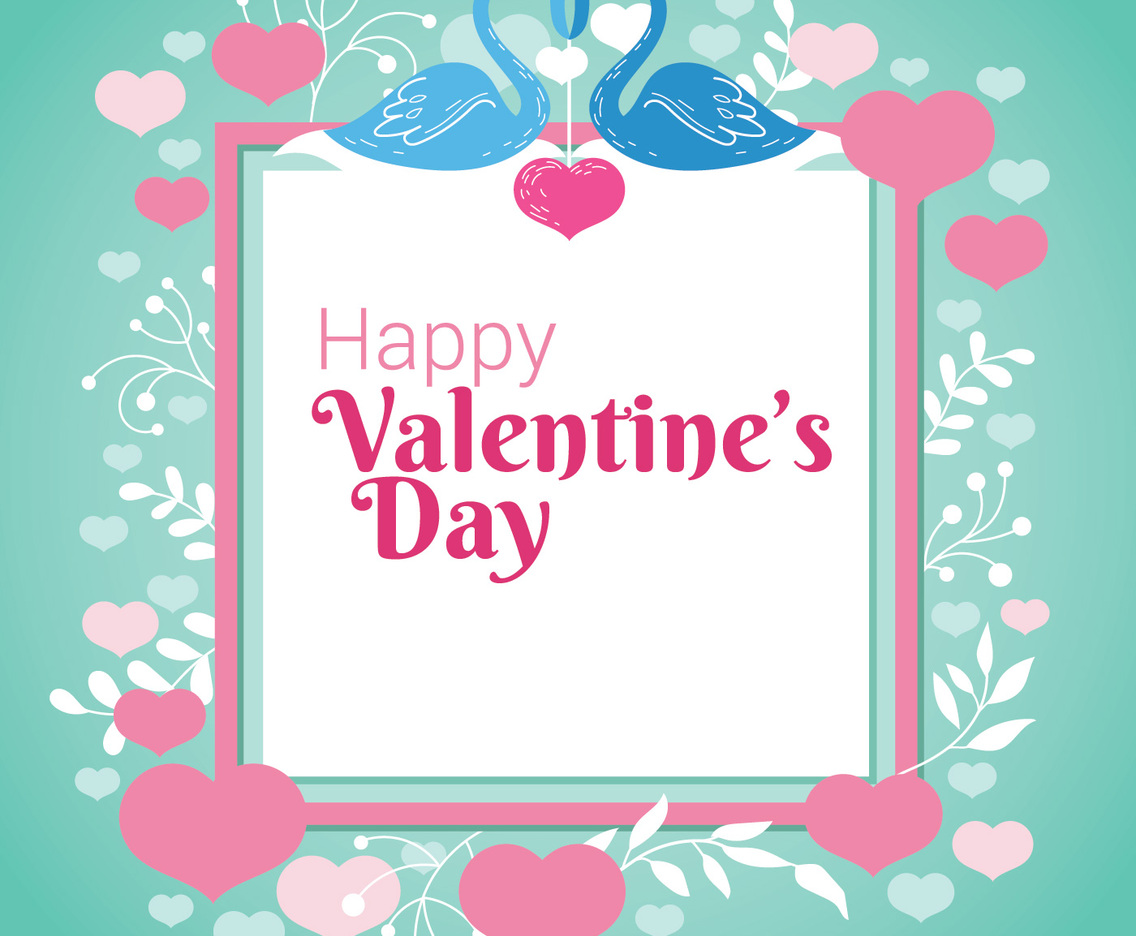 Swan Couple, Heart and Flourish on Square Frame for Valentine's Day