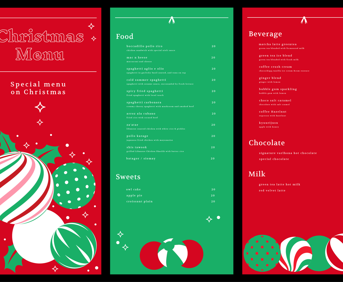 christmas dinner menu card