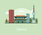 Seoul Landmark Building Vector Flat Illustration