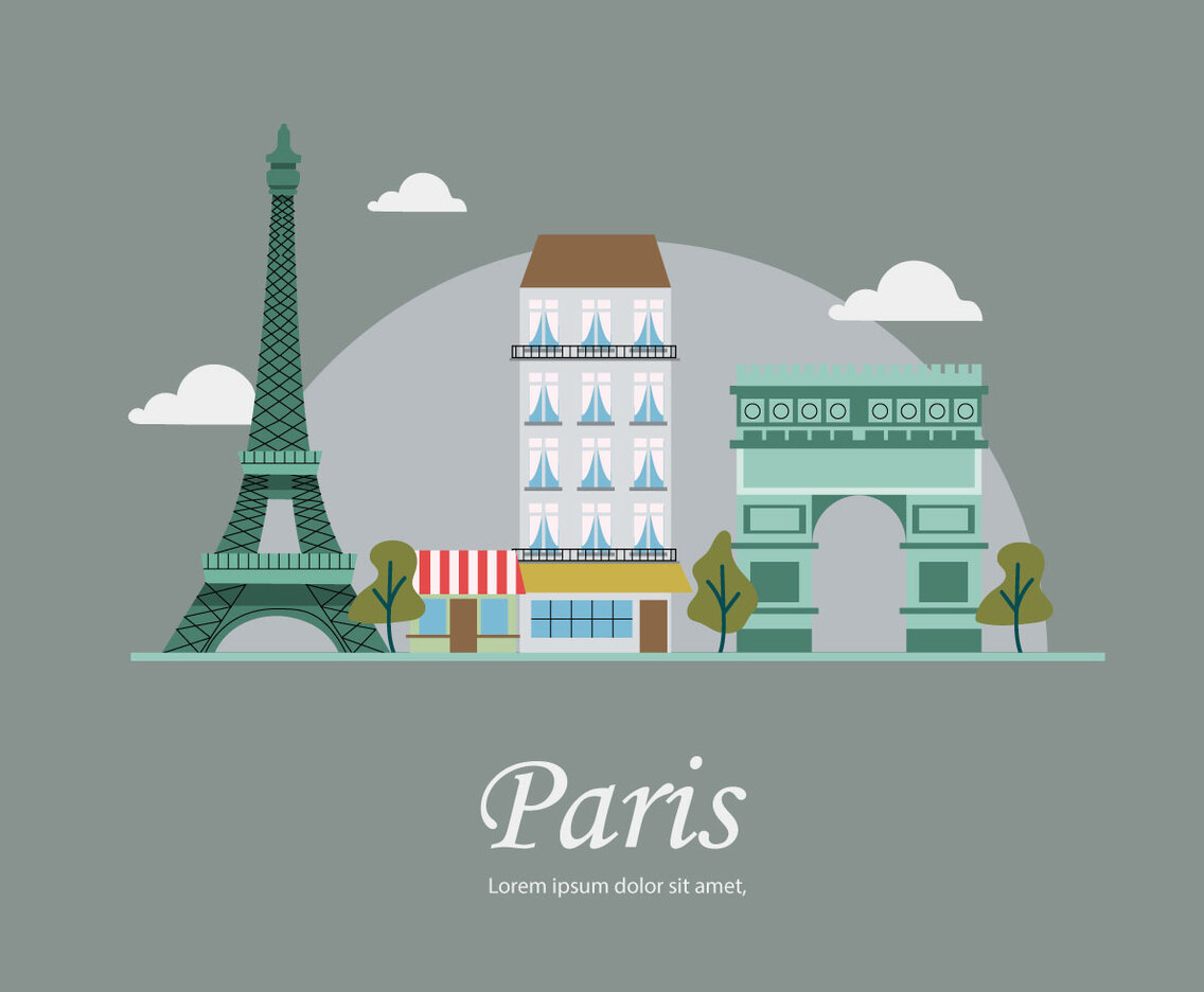 Paris Landmark Building Vector Flat Illustration