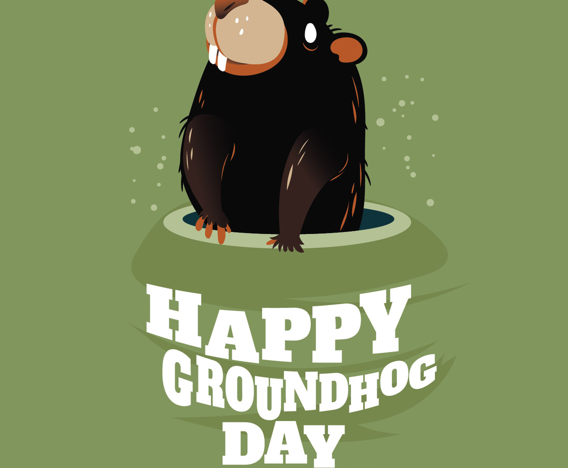 Cute Groundhog Popping up from his Burrow for Happy Groundhog Day