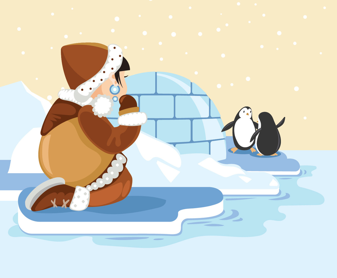 Cute Eskimo Girl with Arctic Animal