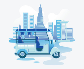 Blue tuk-tuk on the road in Bangkok