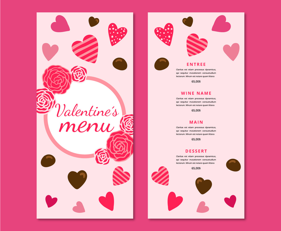 Lovely Valentines Menu With Hearts And Chocolate