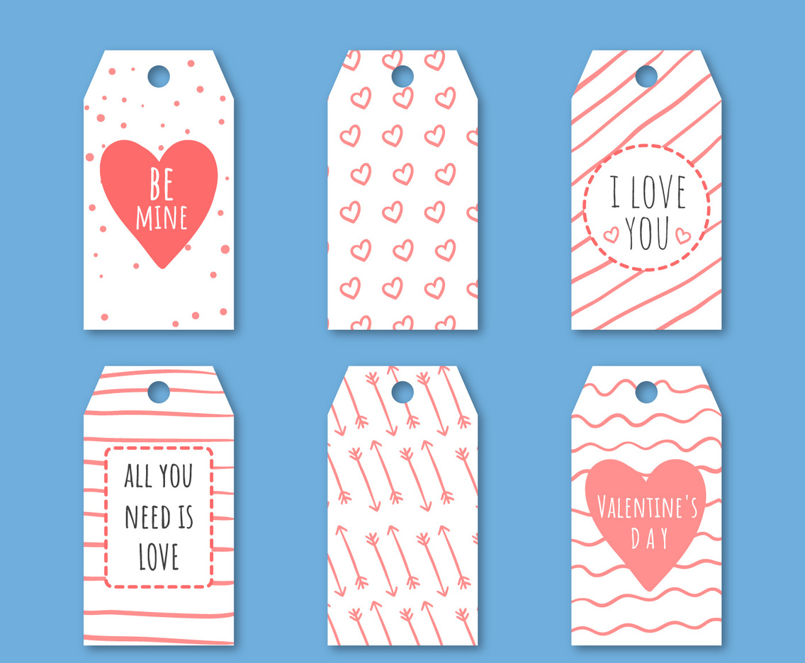 Cute Valentine's Labels Collection With Hearts And Arrows.