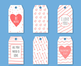 Cute Valentine's Labels Collection With Hearts And Arrows.