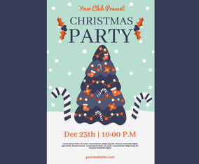 Cuter Christmas Flyer Template With Tree And Snow
